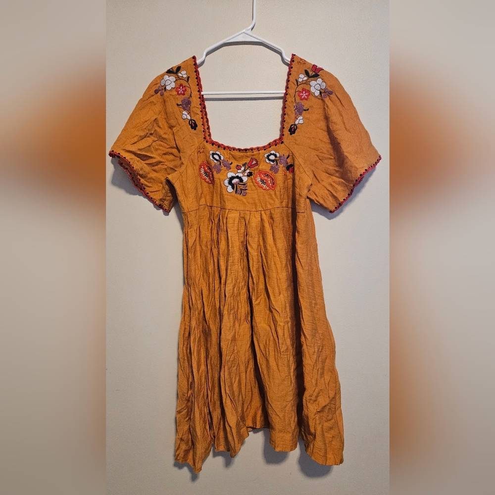 Madewell Mustard Embroidered Tunic Dress Size S